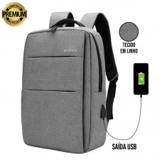 Mochila de Notebook Linho Slim com Saída USB Premium VE21873 - Cinza